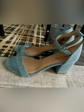 Call It Spring Light Blue Denim Block Heel Sandals for Women
